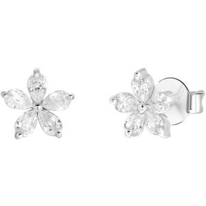 Lucardi Dames Oorknoppen bloem met zirkonia - Oorbellen - Cadeau - Echt Zilver - Zilverkleurig