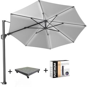 Challenger T2 glow zweefparasol 350 cm rond lichtgrijs met 90KG voet en hoes