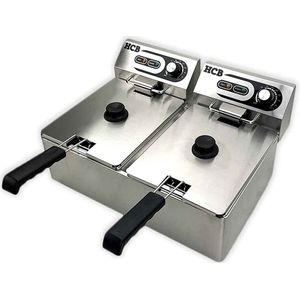 HCB® - Professionele Horeca frituurpan - Dubbele friteuse - 2 x 6 liter - 230V - RVS - 55x42x29 cm (BxDxH)