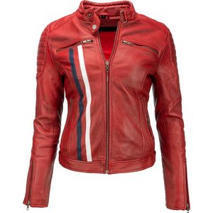 Urban 5884® - Tina - Dames Jas – Lams Leer – Uitneembare Protectie – Motorjas -  Rood – Maat  L