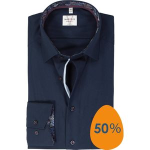 MARVELIS modern fit overhemd - mouwlengte 7 - popeline - donkerblauw - Strijkvrij - Boordmaat: 43