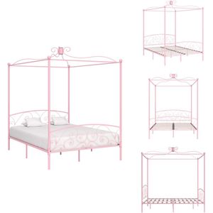 vidaXL Bedframe - Bedframes - Bed - Bedden - Hemelbedframe metaal roze 160x200 cm