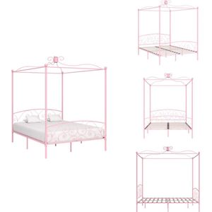 vidaXL Bedframe - Bedframes - Bed - Bedden - Hemelbedframe metaal roze 160x200 cm