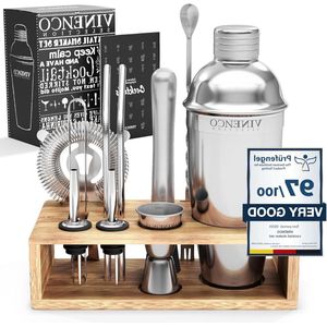 Cocktailset Manhattan Houten RVS Staal Premium Barkeeper Kit Delig- Cocktails Recepten Martini Gin Mojito Longdrinks Party Verjaardag Cadeau Man Vrouw