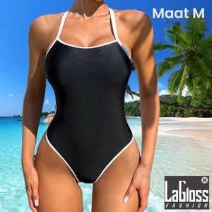 LaGloss® Modern Zwart Dames Badpak Met Contrastbies - Zwart/Wit - Elegant - Beach Swimsuit - Strand Badpak Zwembad - Maat XS / Maat 34 %%