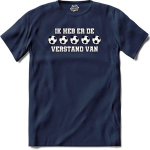 Ik heb er de ballen verstand van - Oranje elftal WK / EK voetbal kampioenschap - feest kleding - grappige zinnen, spreuken en teksten - T-Shirt - Dames - Navy Blue - Maat XXL