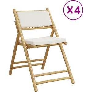 vidaXL - Bistrostoelen - 4 - st - inklapbaar - met - kussens - bamboe - crèmewit