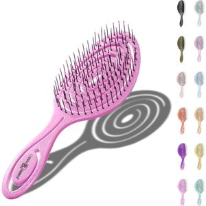 Spiraalvormige Haarborstel - Antiklit Borstel voor Krullen en Steil Haar - Ergonomisch Ontklitten voor Dames en Heren - Roze