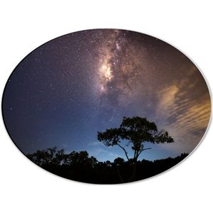 WallClassics - Dibond Ovaal - Paars met Blauwe Sterrenhemel - 40x30 cm Foto op Ovaal (Met Ophangsysteem)