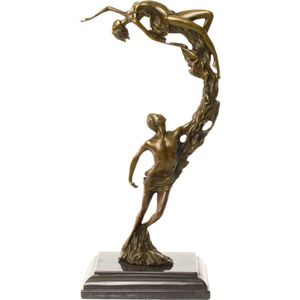 Relatie - Bronzen Beeld - Man en Vrouw - Kunstwerk Sculptuur - Relatiegeschenk - Brons Beeldje van een Verliefd Koppel - Kunst Cadeau Decoratie - 18x13x36