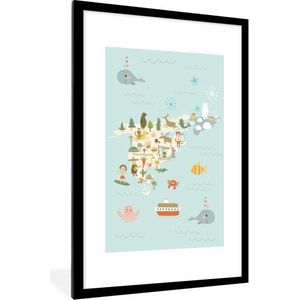 Wereldkaart Kinderen - Amerika - Kleuren - Schoolplaat - Kinderkamer - 60x90 cm