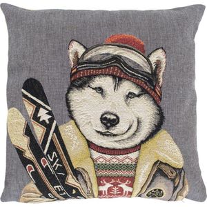 Sierkussen ski vrienden husky 45x45x15cm