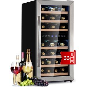 Klarstein Vinamour 33 - Duo Wijnkoelkast - 2 Zones - 89 L - 33 Flessen - 5-18°C - Vrijstaand - Touch Display - Zwart - Zilver