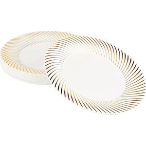 20 witte plastic borden met gouden rand voor bruiloften, verjaardagen, Kerstmis en feesten, 26 cm, herbruikbaar en stabiel