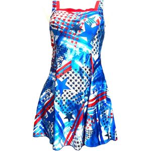 Badpakjurk met geïntegreerde short- Sexy Zwempak- VS vlagpatroon- Verguld Zwemjurk Bikini Zwemkleding Badpak 776- Blauw Rood- Maat 34