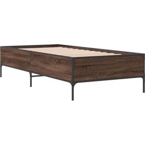 vidaXL - Bedframe - bewerkt - hout - en - metaal - bruin - eikenkleurig - 90x200 - cm