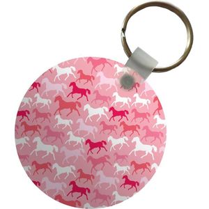 Sleutelhanger - Paarden - Roze - Patroon - Meisjes - Kinderen - Meiden - Plastic - Rond - Uitdeelcadeautjes