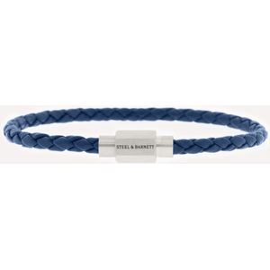 STEEL & BARNETT ® Luke Landon Armband Heren Blauw met Nappaleer -Nappa Leren Armband - Zilverkleurig - Vaderdag - Cadeau Voor Man - Blauwe Kleur