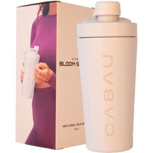 Cabau Lifestyle - Bloom Thermos Shaker - Beige - Langdurig koud & warm - 600 ml - Fijne drinktuit en stevige dop - Hoogwaardige RVS Shaker - Dubbelwandig - Thermo Shakebeker