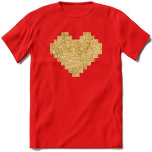 Valentijn Goud Hart T-Shirt | Grappig Valentijnsdag Cadeautje voor Hem en Haar | Dames - Heren - Unisex | Kleding Cadeau | - Rood - XXL