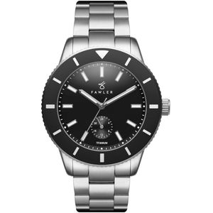 Fawler Makalu Zwart Geborsteld Titanium Duik Horloge voor Mannen