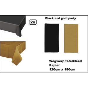 2x Wegwerp tafelkleed papier zwart en goud 120cm x 180cm - BLACK AND GOLD PARTY - Thema feest festival thema feest evenement gala