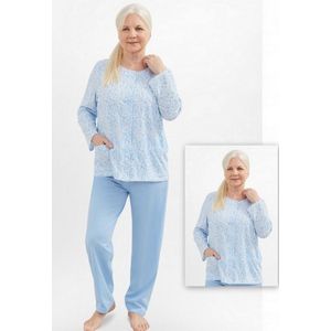 Martel Maria dames pyjama - lange mouwen- wit/lichtblauw- 100 % katoen XXL