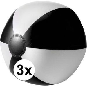 3x Opblaasbare speelgoed strandbal zwart 26 cm - Strandballen - Buiten speelgoed - Strand speelgoed