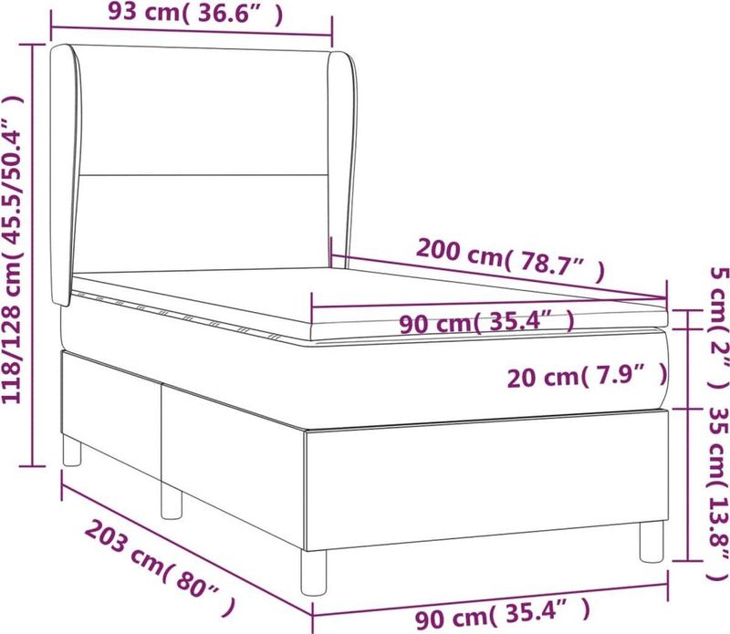 VidaXL Boxspring Matras Kunstleer Wit 90x200 cm