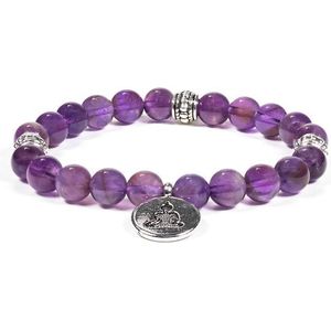 Yogi & Yogini - Mala Armband Amethist - Elastisch met Boeddha – 21 Kralen 8 mm