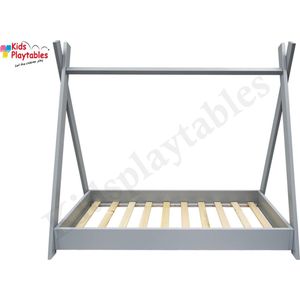 Juniorbed - Tipi bed met bedbodem 80x160 cm - grijs | peuterbed | Montessori | vloerbed | floorbed | kinderbed | huisbed | montessoribed