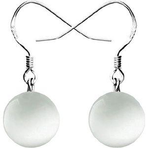 Edelstenen oorbellen Dangling White Cat's Eye - oorhanger - sterling zilver (925) - wit - kattenoog