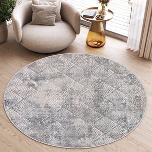 Tapiso Valley Rond Vloerkleed Grijs Laagpolig Woonkamer Tapijt Maat- 240x240