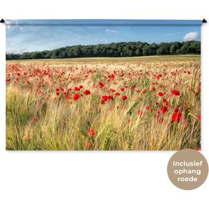 Wandkleed Klaproos - Wilde Klaprozen in een groot veld Wandkleed katoen 180x120 cm - Wandtapijt met foto XXL / Groot formaat!