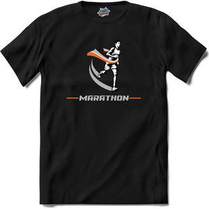 Marathon | Hardlopen - Rennen - Sporten - T-Shirt - Unisex - Zwart - Maat M