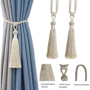 Gordijn Tiebacks Handgemaakte Touw Kwastje Tie Ruggen Paar Gordijn Holdbacks Gordijn Liner Ties voor Kantoor Thuis Decoratieve Gordijn Set van 4 (Beige, 4)