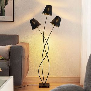 Lindby - vloerlamp - 3lichts - ijzer, textiel - H: 130 cm - E14 - zwart, goud