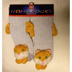 Anti-slip slofsok met poes - Homesock - huissokken - grijs - 31/34