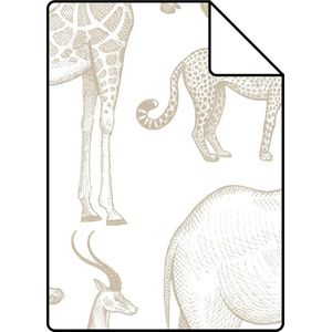 Proefstaal ESTAhome behang jungle dieren wit en beige - 26,5 x 21 cm - 139690-S