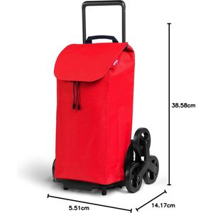 Boodschappentrolley, waterafstotende tas, 3-rollen systeem, eco-verpakking, inklapbaar frame, maximale belasting: 30 kg, frame: staal/kunststof, boodschappentas: polyester, rood