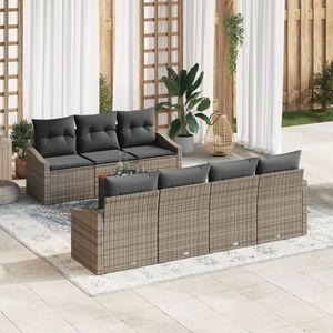 vidaXL - 8 - Delige - Tuinbank - Set - met - Kussens - Grijs - Poly - Rattan - Acacia