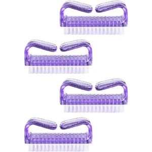 Handvat nagelborstels 4 stuks nagelvingertip schrobben reinigingsborstel met Easy Grip voor vingernagels en teennagels paars