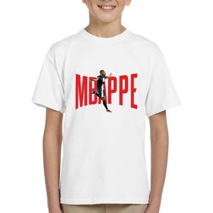 Mbappe - kylian - PSG - Kinder T-Shirt Wit -Rode tekst - Maat 122/128 - T-Shirt leeftijd 7 tot 8 jaar - Grappige teksten - Cadeau - Shirt cadeau - Voetbal- verjaardag