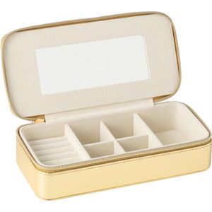 J-Line juwelendoos rechthoek + spiegel - kunstleder - goud