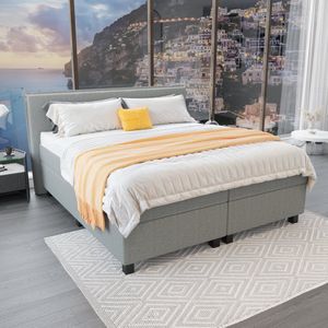 Mörgenn - Boxspring Capri - Pocketvering Boxen én Matrassen - Lichtgrijs - 180x210 cm - Inclusief Dekbed en Kussens