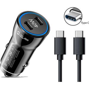 BSTNL Auto Oplader USB C 40W - Autolader USB C 12V - USB C Kabel 1 Meter - Snellader - Power Adapter - Geschikt voor iPhone 16/15/14/13 - Geschikt voor Samsung Galaxy - Sigarettenaansteker Splitter