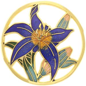 Behave® Broche rond met bloem blauw - emaille sierspeld -  sjaalspeld