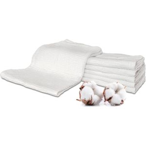 Oeko-Tex, set van 5 stuks, mousseline, stoffen luiers, wit, 70 x 70 cm, absorberende katoenen washandjes, zacht en ademend, voor baby's, premium kwaliteit