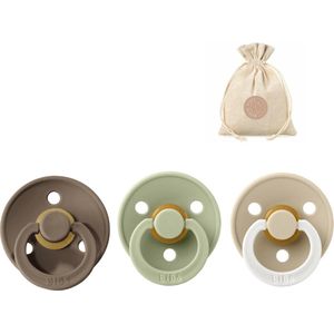 BIBS fopspenen T1 + speenzakje BolleToet - dark oak, sage, glow in the dark vanilla - 0-6 maanden