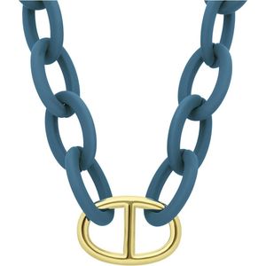 Lucardi Dames Donkerblauwe ketting met stalen goldplated hanger - Ketting - Staal - Goudkleurig - 47 cm